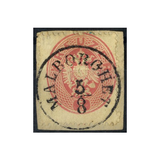 1863, Einkreisstempel "MALBORGETH 5.8", auf 5 Kr. rosa gezähnt Bz.14, Attest Steiner "Prachtstück", Ferch. 26a