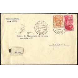 1940, Raccomandata da Zuara Marina 13.8.1940 per Genova...