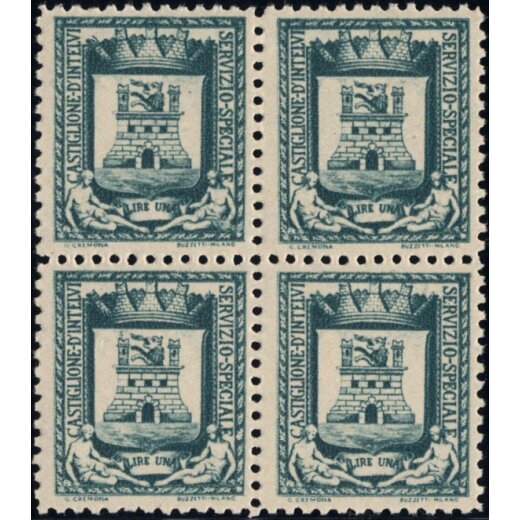 1945, Castiglioni d Intelvi , due valori con colori invertiti in blocchi di quattro, gomma integra (Sass. 16-17 / EUR600)