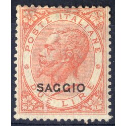 1863, 2 Lire scarlatto chiaro con soprastampa SAGGIO,...