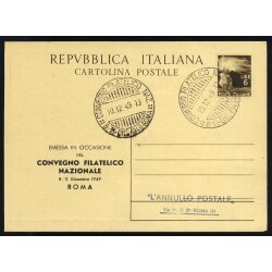 1949, Cartolina postale di 6 l. in uso filatelico per il...