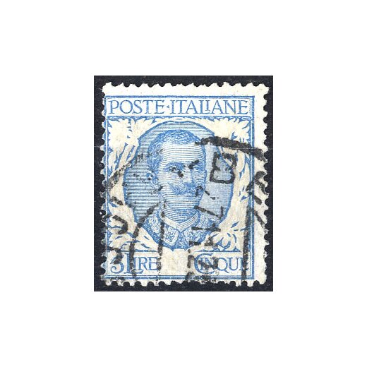 1901, Floreale, 5 Lire con variet? senza la stampa scolorata dell ornato, dente difettoso in basso