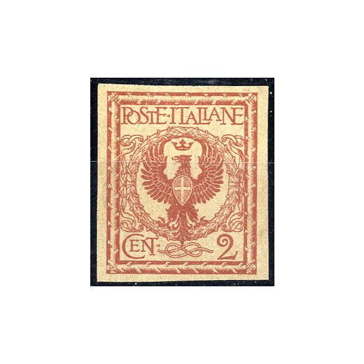 1901, Prove, 2 Cent. Floreale, prova di stampa su carta grigiastra spessa senza filigrana e non dentellata, non gommata, firm. Caffaz (S. 69)