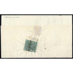 1852, lettera affrancata sul verso con 1 b. verde azzurro...