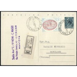 1957, cartolina postale da 20 l. con affrancatura...