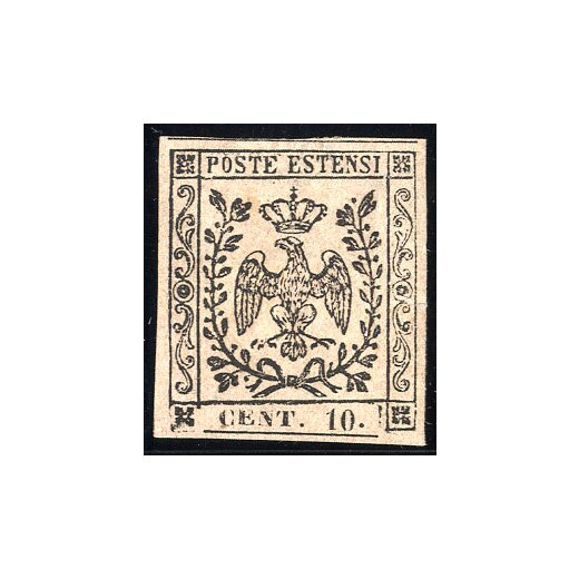1852, 10 Cent. rosa, con punto dopo le cifre, nuovo con gomma originale (Sass. 9 / 800,-)