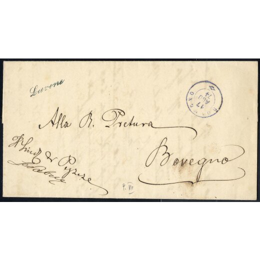 "Lavone", annullo di collettoria in azzurro su lettera del 17.8.1874 per Bovegno (7P.)