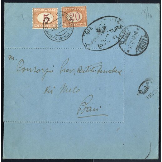 1932, lettera di voto per la XXVIII legislatura, da Bari il 7.10.32 tassata con 5+20 c. segnatasse, Sass. T 20,22