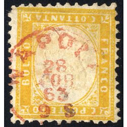 1862, 80 Cent. giallo arancio, usato, annullato con raro...