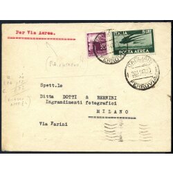 1947, lettera aerea da Cagliari il 20.11.47 per Milano...