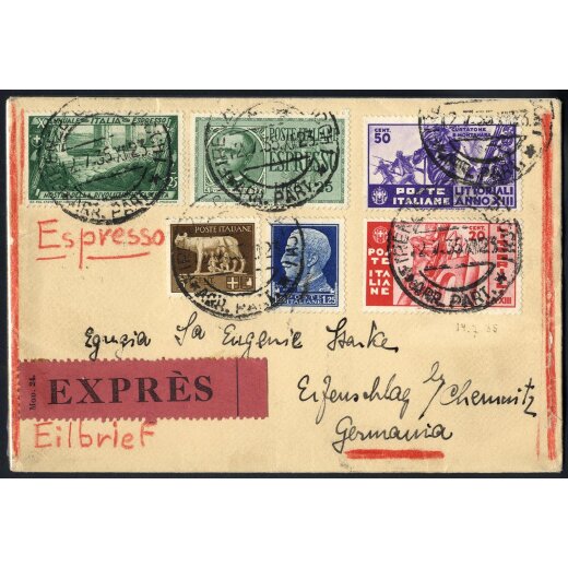 1935, lettera doppio porto espresso da Firenze il 12.7.35 per Eisenschlag (Germania) affrancata per 4,50 L.