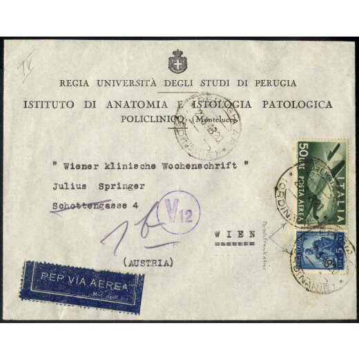 1948, Lettera da Perugia 20.3.1948 affrancato con Sass. 555 + A132, censurata