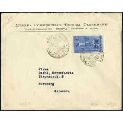 1950, UNESCO, 55 Lire su lettera da Genova 31.8.1951 per...