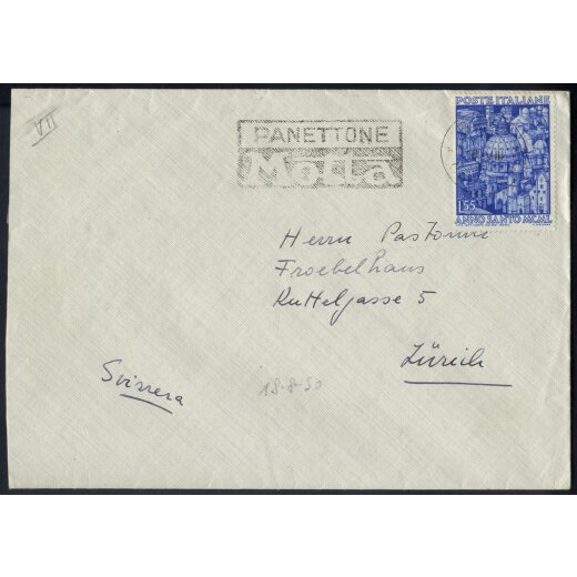 1950, Anno Santo, 55 Lire su lettera da Roma 16.8.1950 per la Svizzera (Sass. 621)